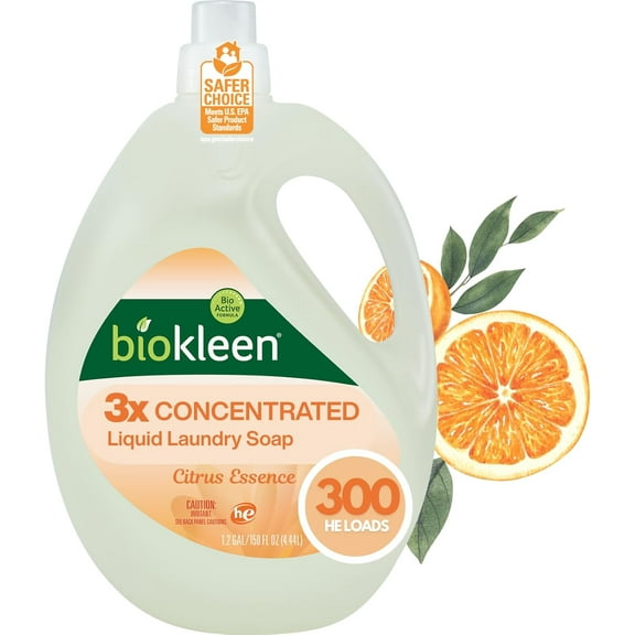 Biokleen Natural Laundry Detergent Liquid - 300 Loads- Eco Friendly Concentrated Plant Based Safe for Kids and Pets No Artificial Colors or Preservatives