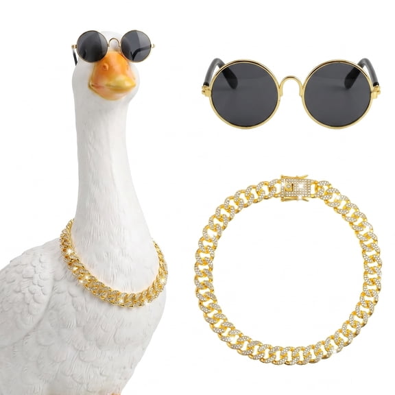 Porch Goose Outfits with Chain Collar and Sunglasses, Goose Outfits Set for 23" & 17" Lawn Goose Statue, Stylish Porch Goose Accessories for Garden Decor, Party Cosplay Yard Display