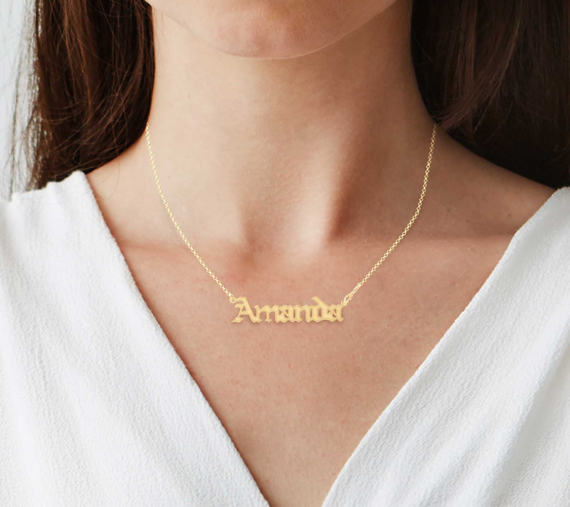 Personalized Old English Gothic Name Necklace in 14K Gold-Plated Sterling Silver