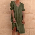 thumbnail image 2 of Liquidation d'Été 2025! Robe pour Femme Grande Taille, Liquidation de Robes d'Été pour Femmes, Combinaison d'Été pour Femme en Coton et Lin à Manches Courtes, Col en V, Manches Courtes, Jupe Longue, 2 of 5