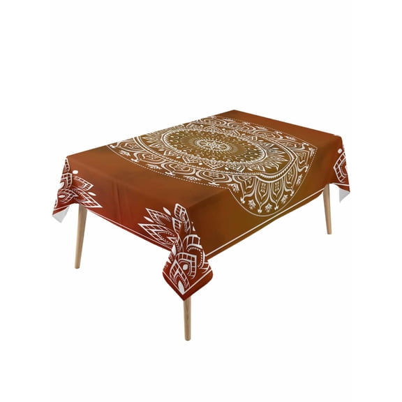 Orange Boho Table Cloth, Country Vintage Ethnic Abstract Geometric Waterproof Tablecloth for Rectangle Tables, Reusable Washable Fabric Table Cover for Restaurant Kitchen Dining Tables 54"x108"