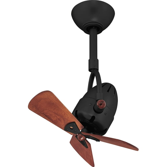 Matthews DI-BK-WD Diane Indoor/Outdoor Damp Rated Directional 16" Ceiling Fan & 90° Oscillating Fan with Remote, Mahogany Solid Wood Fan Head, Best for Small Spaces or Near HVAC Ducts, Matte Black