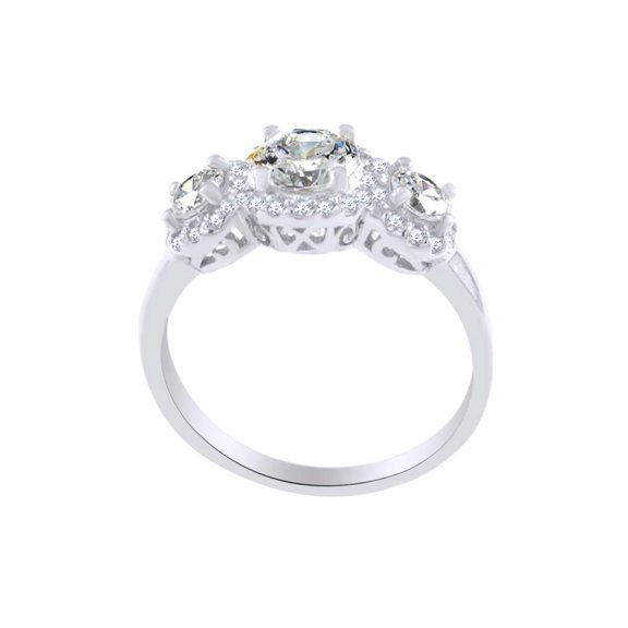 AFFY Round Cut White Cubic Zirconia Three Stone Engagement Ring In 925 Sterling Silver (2.00 cttw) Ring Size-4