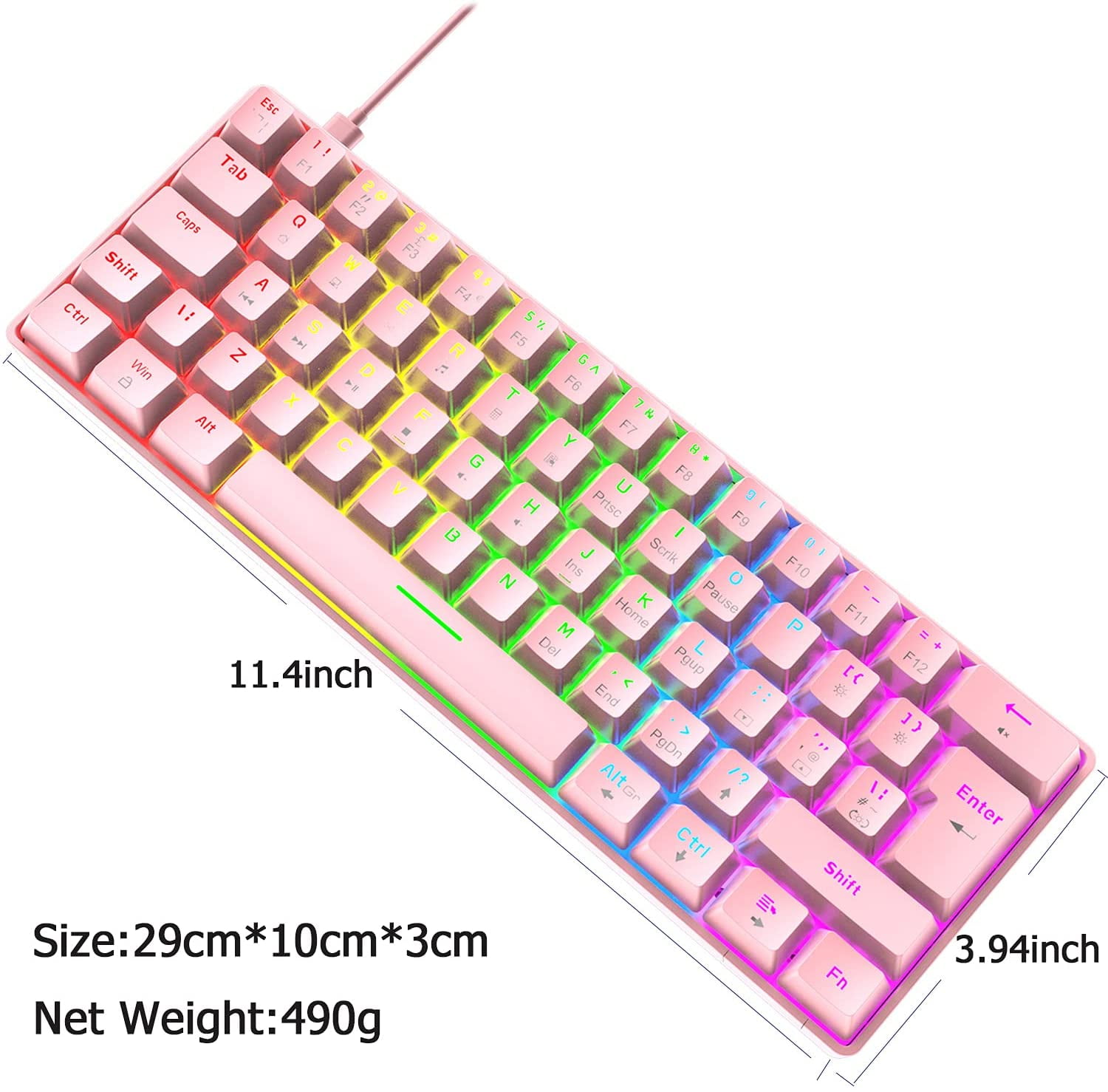 Lexontech T60 Wired Gaming Keyboard 60% True Mechanical Blue Keyboard Mini Portable 62 Keys 19 RGB Chroma LED Backlit Full Keys Anti-Ghosting for Gamers and Typists (Pink/Blue Switch)