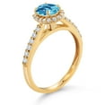 thumbnail image 3 of Gem Stone King 10K Yellow Gold Swiss Blue Topaz and White Lab Grown Diamond Halo Engagement Ring for Women (1.31 Cttw, Gemstone November Birthstone, Oval Checkerboard 7X5MM), 3 of 4