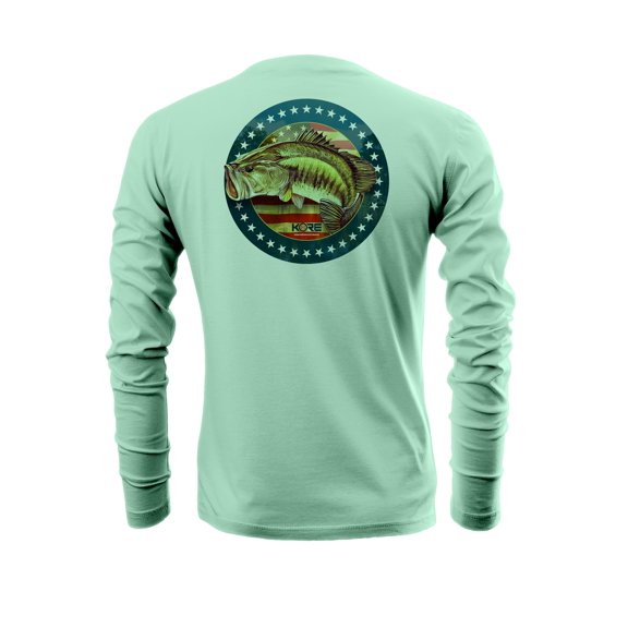 KORE Offshore Mens Long Sleeve UPF50  Dri-All-Day Sunbl0ck Fishing Shirt - FLAG BASS