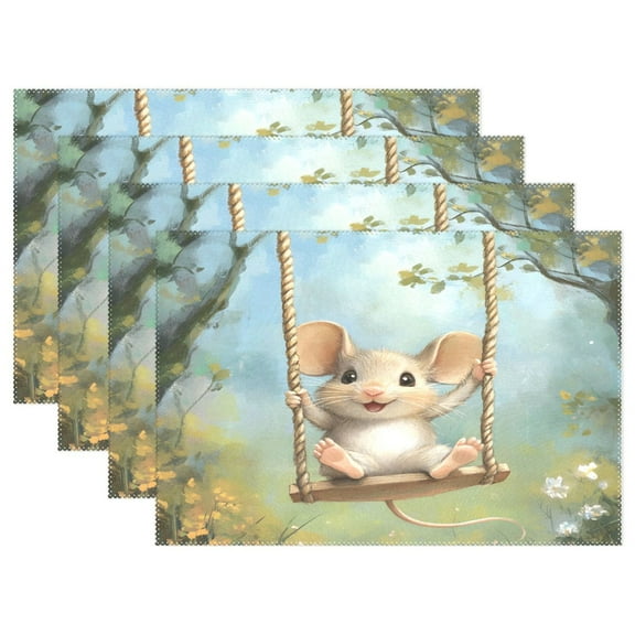 Ryvnso Placemats Set of 4 Cute Mouse Dining Mats Heat-Resistant Non-Slip Washable Table Mat