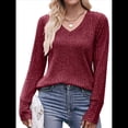 thumbnail image 1 of Camisas de Larga para Mujer, Cuello en V, Blusas Casuales de Otoño, Suéteres Holgados, Túnicas, Ropa de Moda 2025. Rojo Vino L, 1 of 10