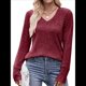 thumbnail image 1 of Camisas de Larga para Mujer, Cuello en V, Blusas Casuales de Otoño, Suéteres Holgados, Túnicas, Ropa de Moda 2025. Rojo Vino L, 1 of 10