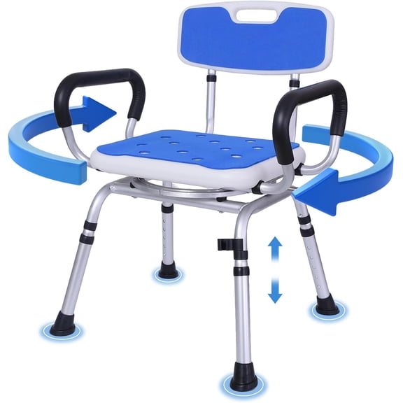 Shower Chair: Heavy Duty Shower Chair for Elderly Disabled Injured - Height Adjustable Shower Stool with Arms & Back - Non-Slip Rotating Shower Bench Seat for Tubs or Inside Showers, 400 lbs