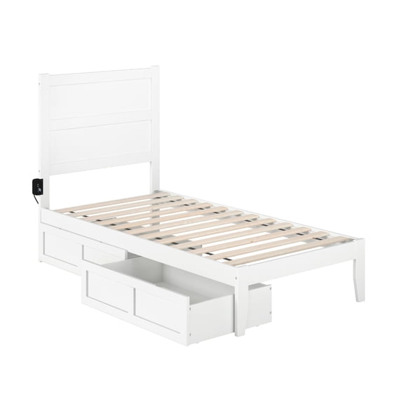 AFI NoHo Solid Wood Twin Bed with 2 Drawers in White