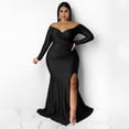 thumbnail image 3 of AURA Women Plus Size V Neck Split Maxi Dress Long Sleeve Elegant Evening Party Dress, 3 of 5