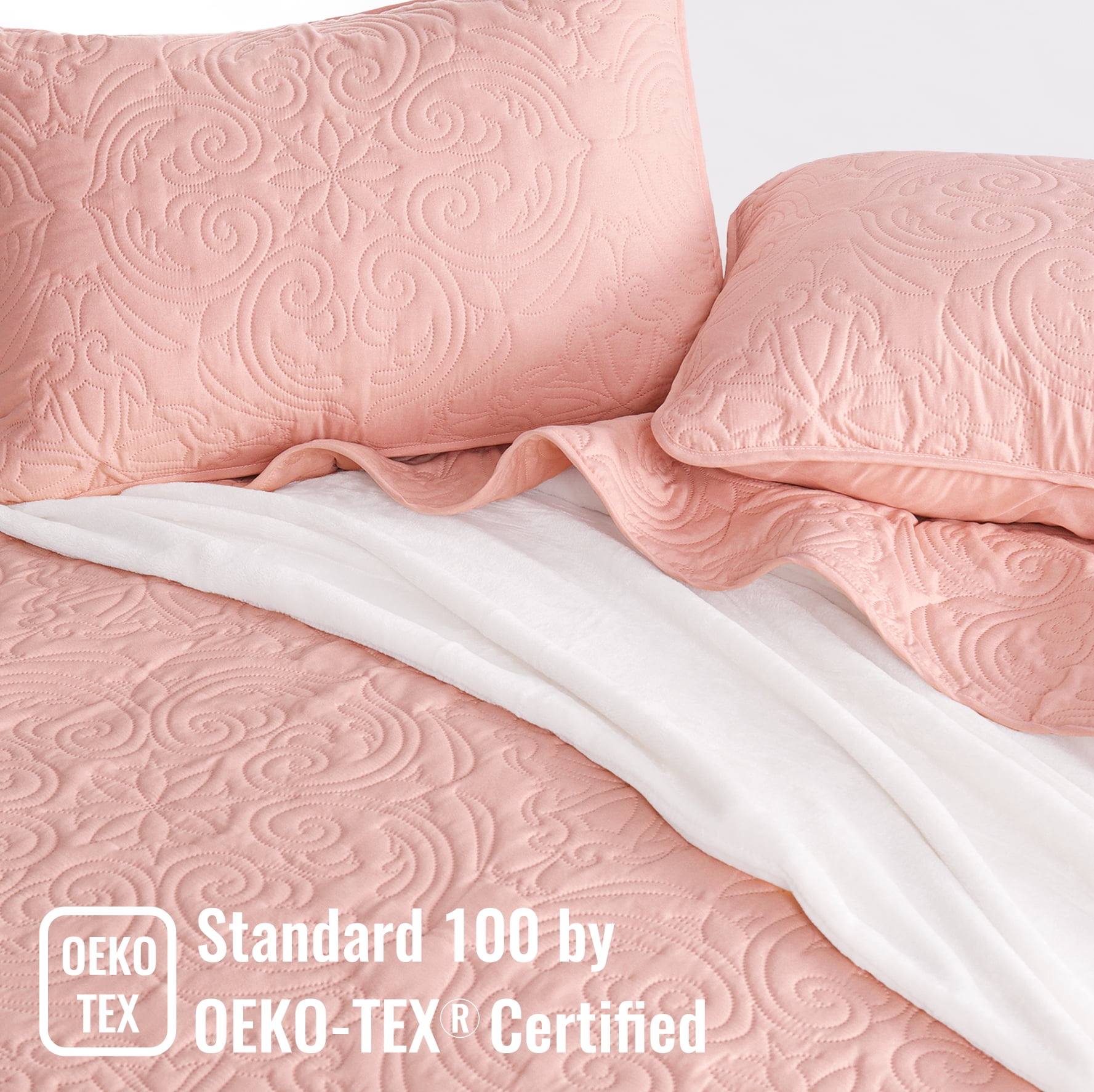 Exclusivo Mezcla King Quilt Bedding Set, Lightweight Vintage King Size Quilts with Pillow Shams, Soft Bedspreads Coverlets for All Seasons (104"x96", Blush Pink)