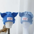 thumbnail image 7 of 2023 Loverboy Cat Ear Knit Hat solid Warm Pig Ear Woolen Hat Cute Fashion Hooded Cap Niche Design Hip-hop Personality Cold Hat royal blue 56-58cm, 7 of 7