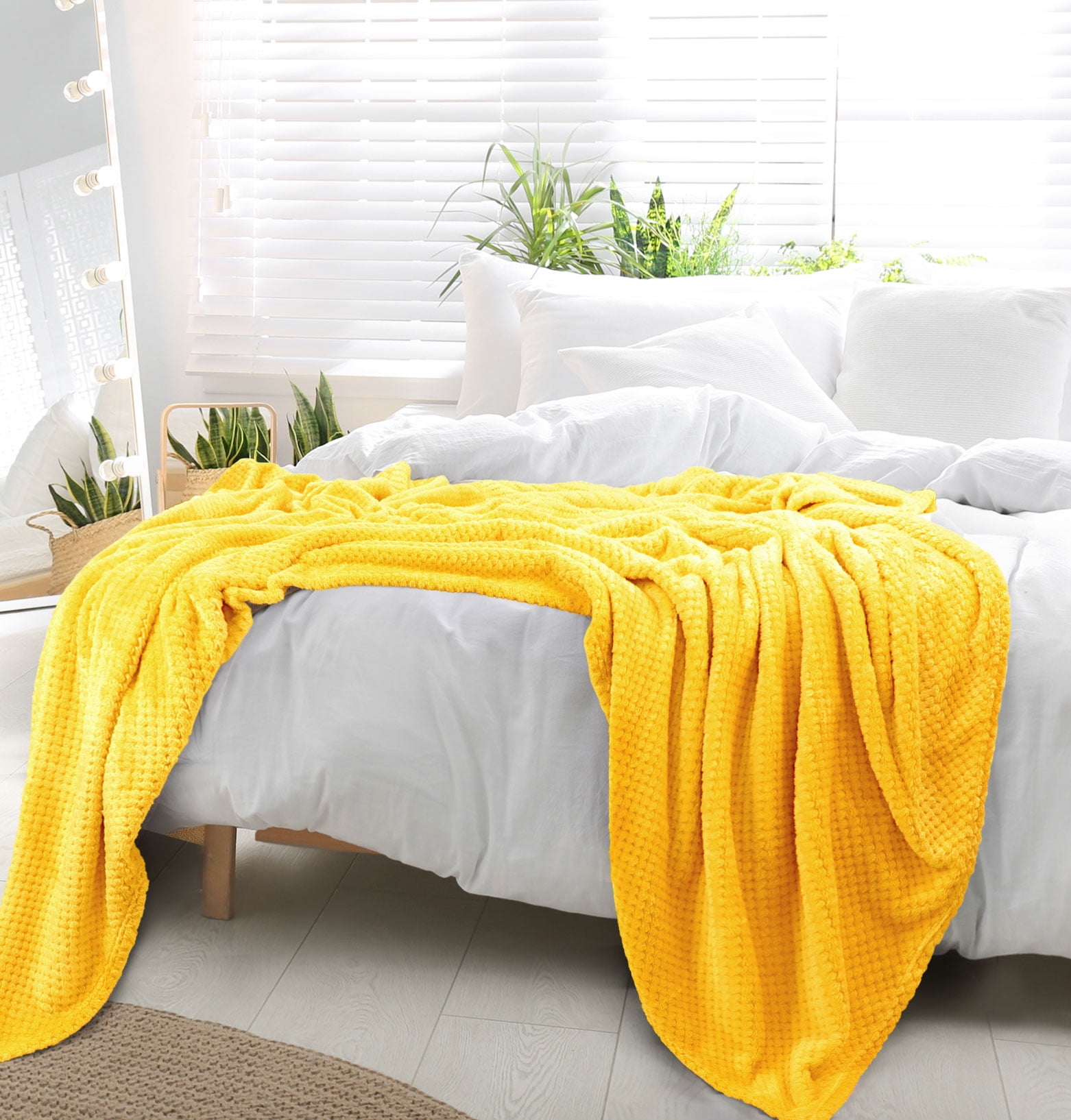 Unique Bargains Soft Flannel Fleece Velvet Blanket Yellow 78" x 90"