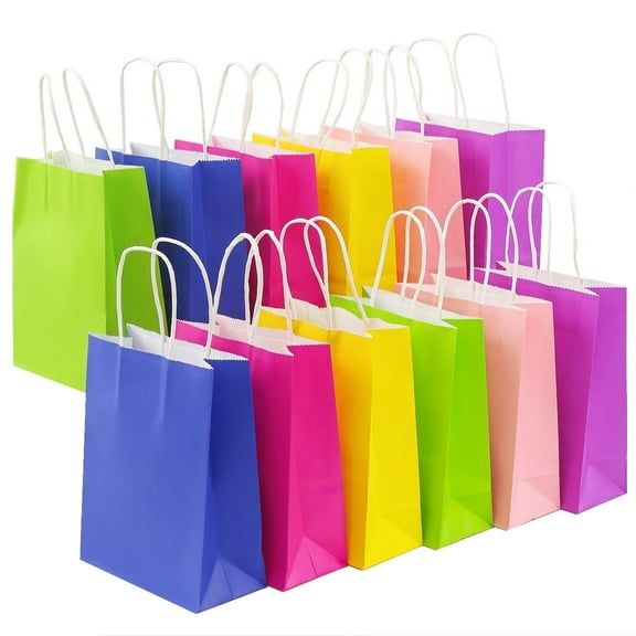 24PCS 8" Party Favor Goodie Bags Kraft Small Gift Bags with Handle (Rainbow)