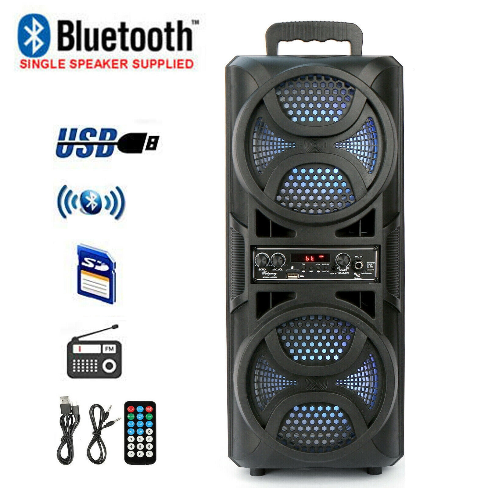 Dazone Dual 6.5" Woofer Portable FM Bluetooth Party Speaker Heavy Bass Sound Remote Control