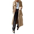 thumbnail image 5 of Spring Fall Long Sleeved Women Casual Faux Suede Coat Double Breasted Long Trench Coat with Belt, 5 of 7