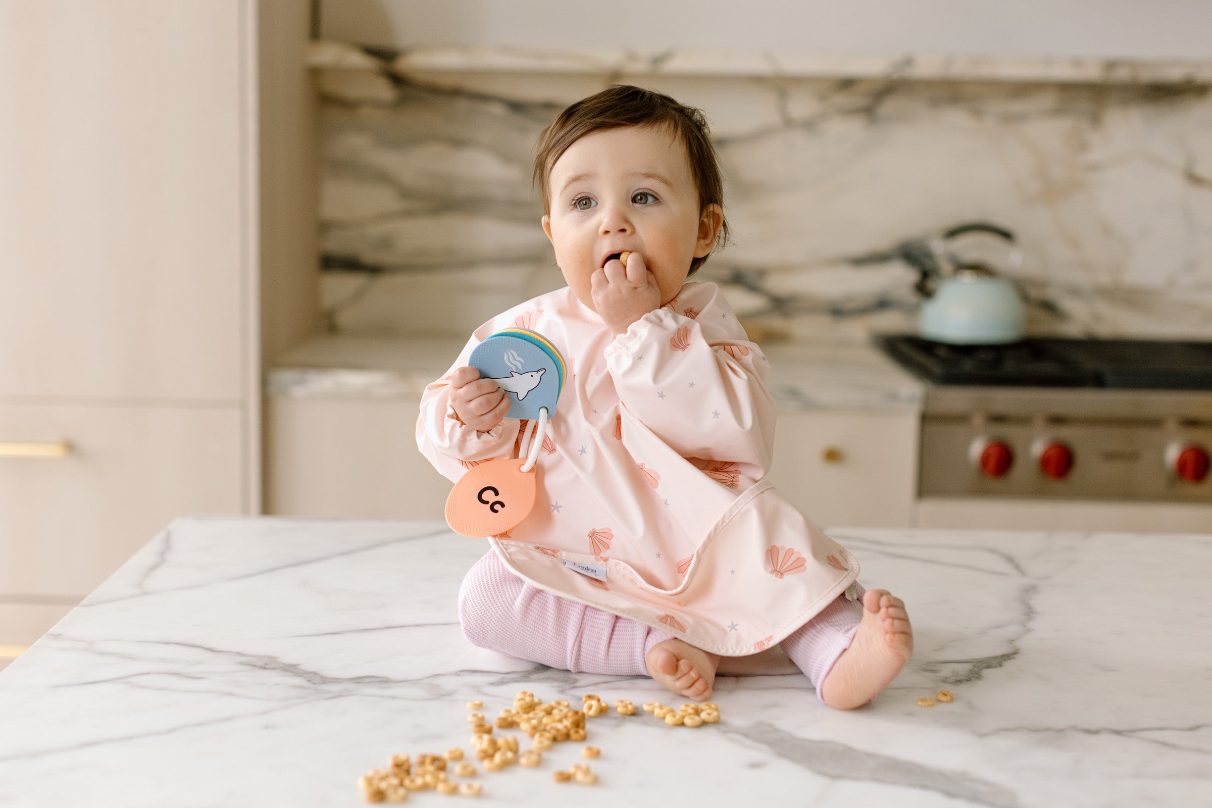 Loulou Lollipop Long Sleeve Waterproof Baby Bib, Seashells