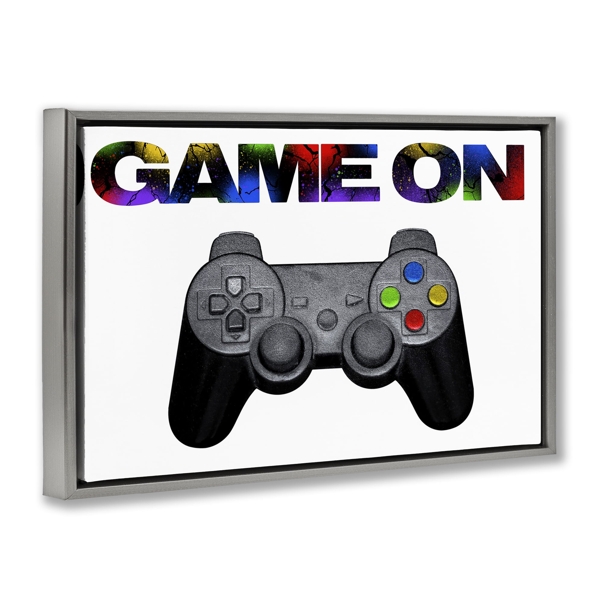 Stupell Industries Controller Game On Splatter Gray Framed Floater Canvas Wall Art, design by Marcus Prime