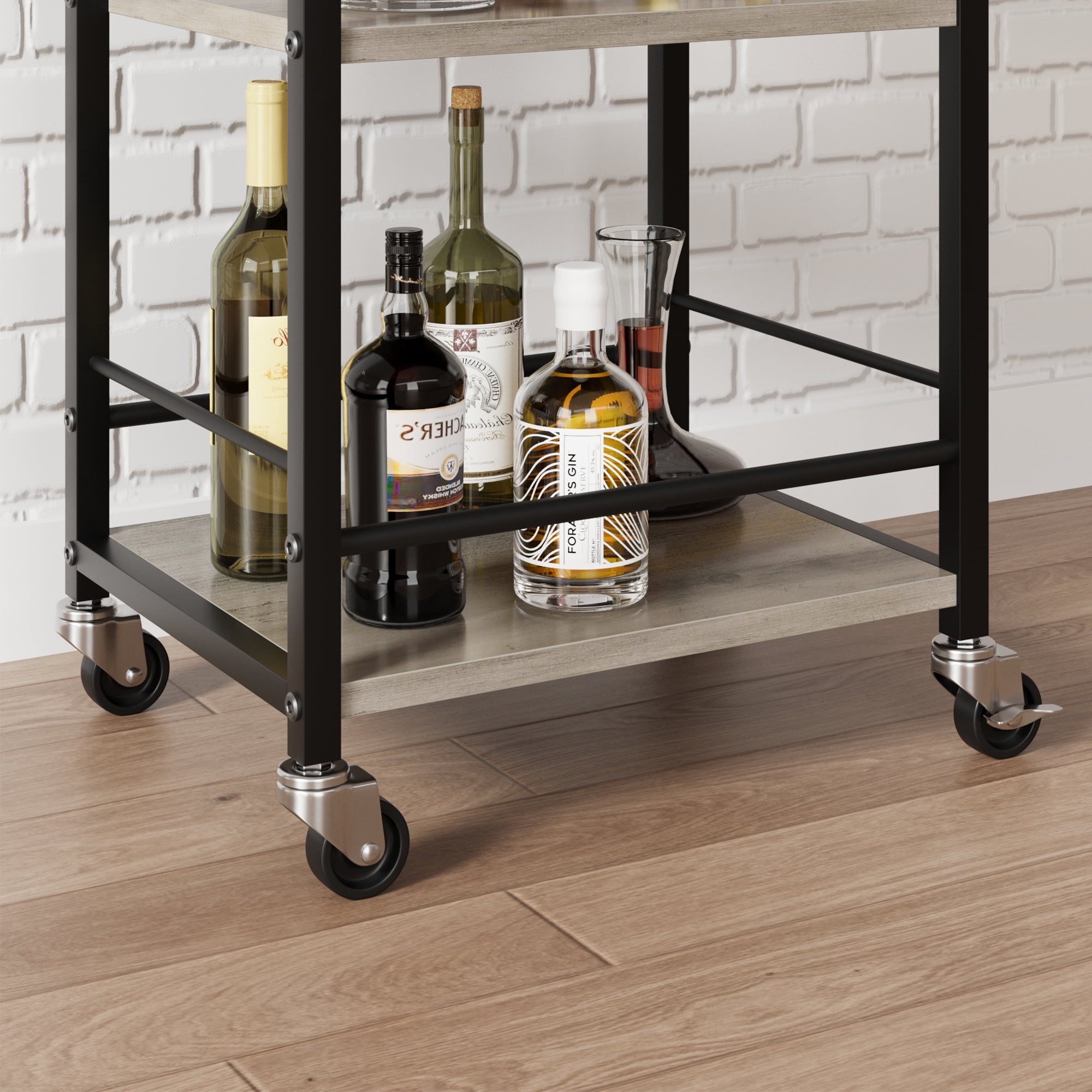 3 Tier Bar Cart for Home Mini Bar Carts for the Home with Wheels Liquor Cart Coffee Bar Cabinet Utility Kitchen Storage Island Serving Cart Grey