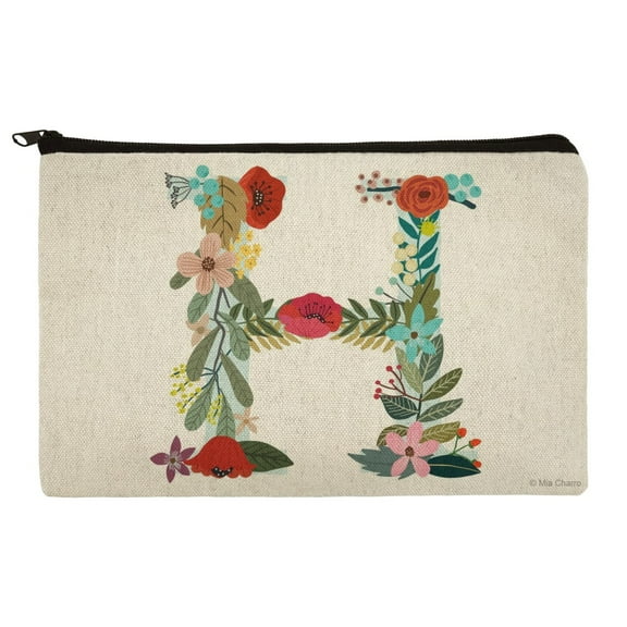Letter H Floral Monogram Initial Makeup Cosmetic Bag Organizer Pouch