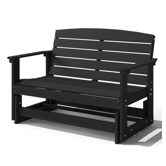 Patio Glider Bench - HDPE Rocking Chair for Two - Outdoor Loveseat - Black