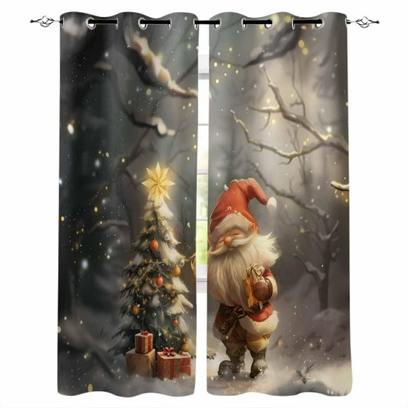 Hokiten Christmas Blackout Curtains | Light Blocking Print Window Curtains, Gnomes Xmas Tree Snowflake Forest Thermal Insulated Window Drapes for Living Room Kitchen Cafe (2 Panels, 84"W x 84"L)