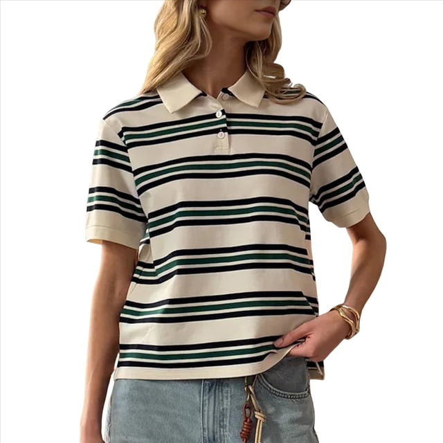 Blusas Informales de Corta para Mujer, Estilo Ejecutivo, con Cuello en V, para Verano, 2025, con Cuello Básico Ajustado Verde L