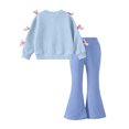 thumbnail image 2 of CYRBOKO Girls 2‑Piece Outfit Sets Size 10-12, Casual Fall Winter Elastic Waist Bow Long Sleeve Tops and Flare Pants Blue, 2 of 8