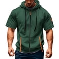 thumbnail image 5 of Men’s Hoodies Zip Casual Lightweight Short Sleeve Sweatshirt Pullover Gym Muscle Hoodie Loose T-shirts with Pocket Dark Green XXL, 5 of 5