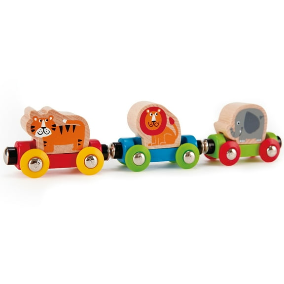 Hape: Jungle Journey Train - 3 Magnetic Linking Toy Trains, 3 Wooden Animal Figures Ride The Brightly Colored Train, Toddlers & Kids 18 Months 