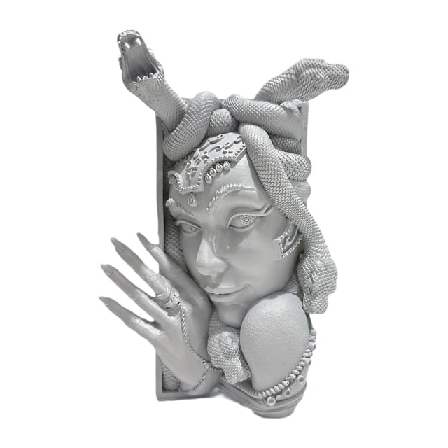 Snake Women Face Bookend Libro decorativo Decoración Catiná Coleccionable Ornamento de resina para resina para el escritorio de la oficina en el hogar Gris
