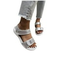thumbnail image 6 of Sandals for Women 2025 Flat Heel Open Toe Summer Trendy Solid Color Ankle Strap Women Footwear Causal Summer Dressy Beach Shoes for Women Silver 9, 6 of 8