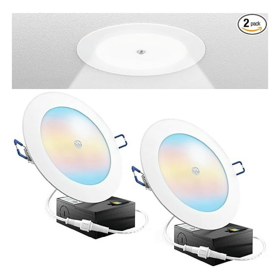 Sunco Sensor Recessed Light 6 Inch LED, Slim Downlight with Junction Box, 1200 Lumens, Selectable CCT 2700K/3000K/4000K/5000K/6000K, Dimmable, 12W UL/ETL 2 Pack