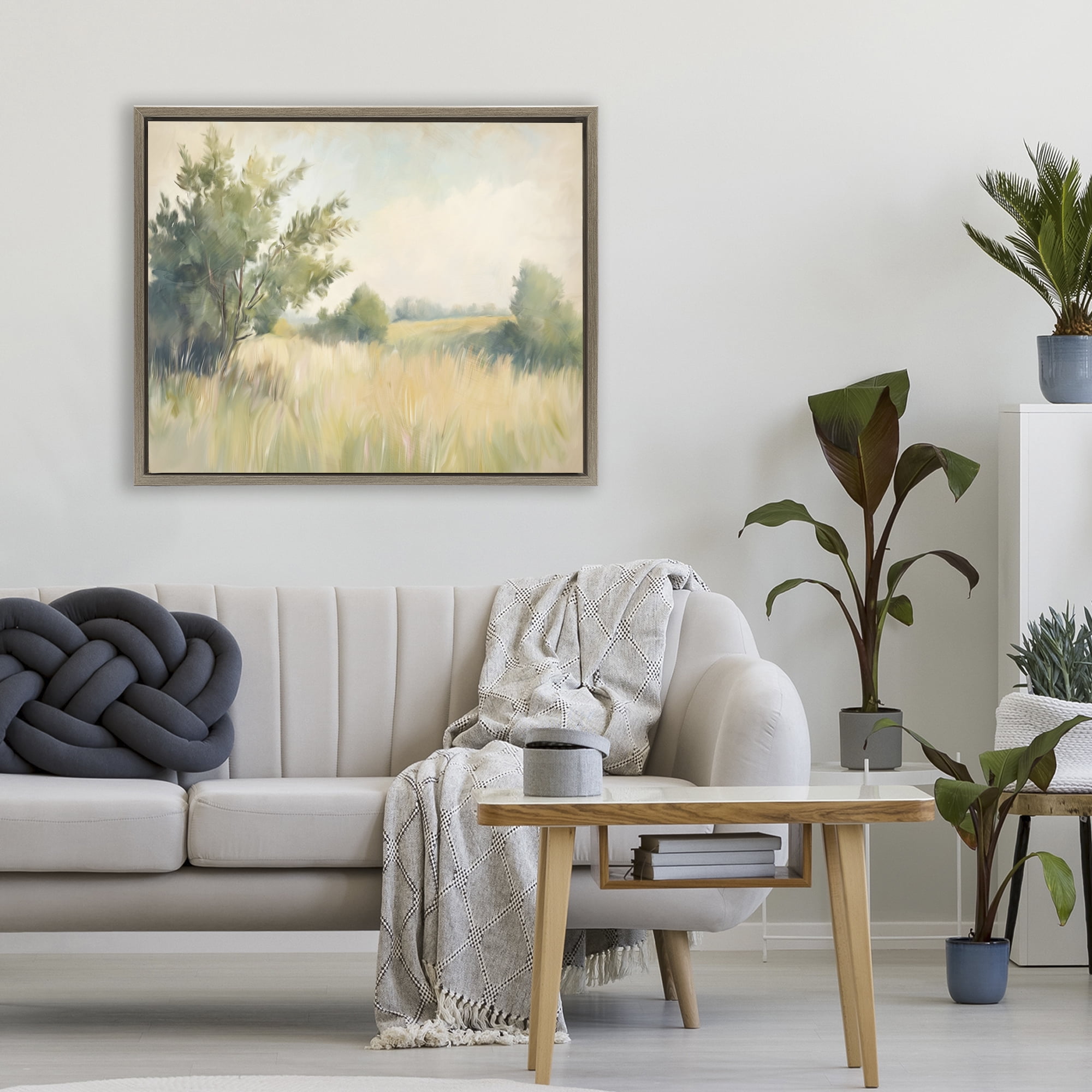 Stupell Industries Summer Green Meadow Brown Framed Floater Canvas Wall Art, design by Kim Allen