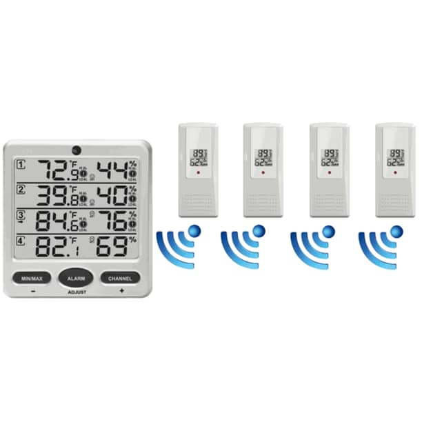 Ambient Weather WS10X4 Wireless Indoor/Outdoor 8Channel ThermoHygrometer with Four Remote
