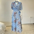 thumbnail image 4 of DHFJKG Women's Floral Printed V Neck Short Sleeve Comfortable Casual Dress For Daily Wear Stylish Flowy Midi Dress Summer Vacation Sundress Plus Size Elegant Classy Wedding Guest, 4 of 9