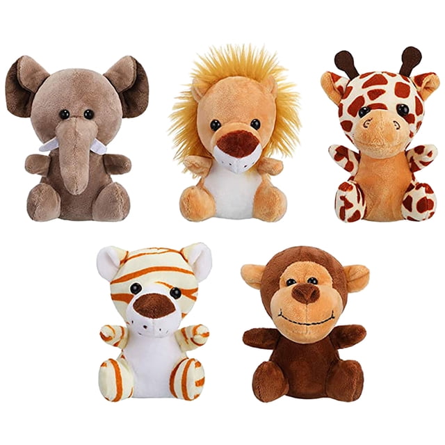 KAKOWELY 5 llaveros colgantes de animales de la selva de peluche.