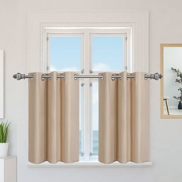 2 uds 100% Poliéster Bloqueo Ventana Cortina Panel Ventana Tratamiento Niveles Termal Aislado Varilla Bolsillo para Habitación Beige 42 x 36 pulgadas