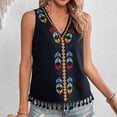 thumbnail image 3 of Women's Boho Embroidered V-Neck Tank Top Sleeveless Tassel Trim Blouse for Summer, 3 of 4