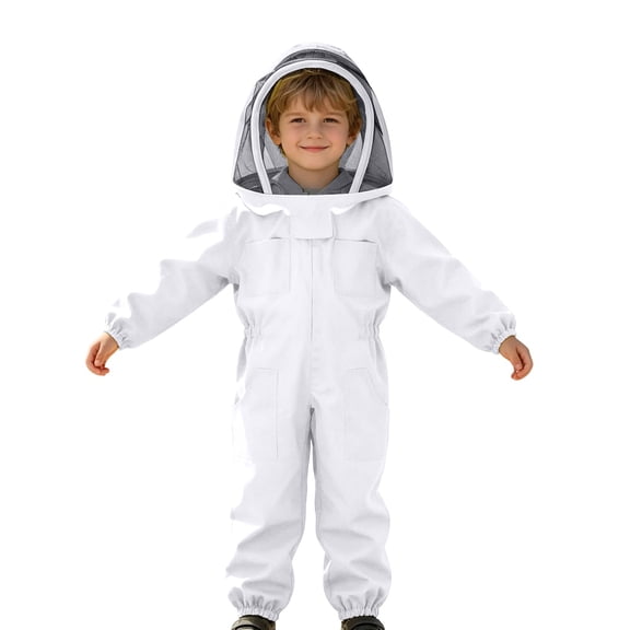 SNKSDGM Kids Full Body Beekeeping Suit with Mesh , Zip Up Multi Pocket Protective Coverall for 7-12 Years Old WH2 9-12Years