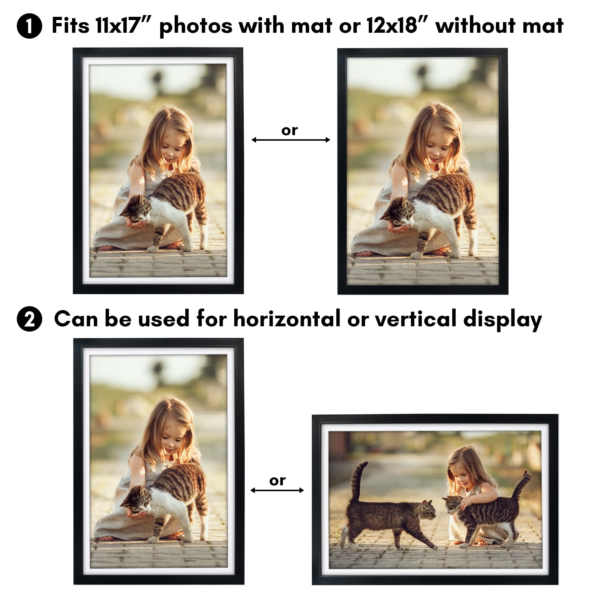 Americanflat 12x18 Poster Frame with Polished Plexiglass with 11x17 Mat Display Photo Soho Collection - Black