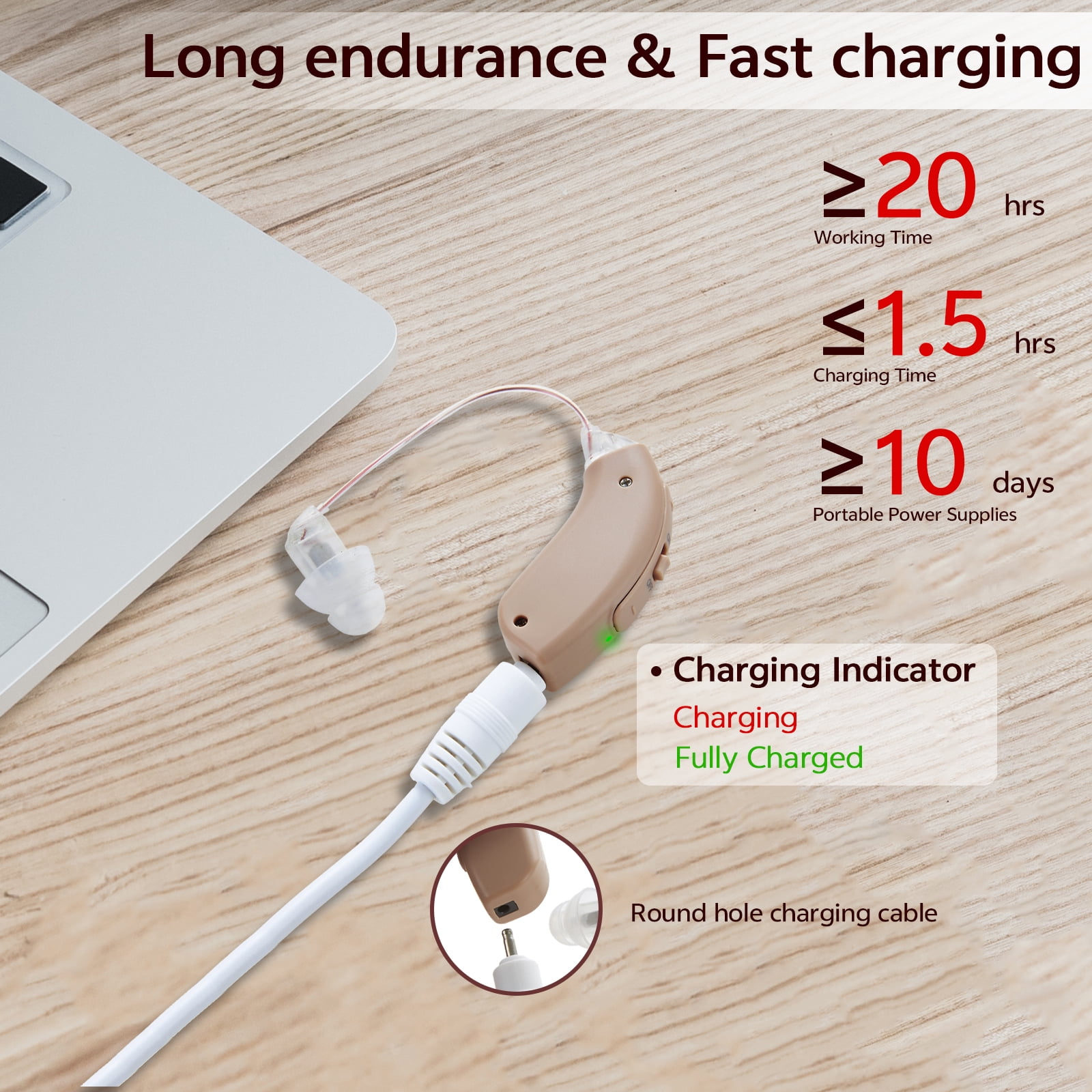Delmicure Digital Hearing Aids for Seniors, Rechargeable, Noise Cancelling, Universal Fit, VHP-1704, Beige, Single