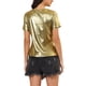 thumbnail image 3 of INSPIRAR CHIC Blusas de fiesta brillantes de manga corta texturizadas metálicas para mujer S Dorado, 3 of 7