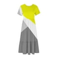 thumbnail image 3 of Penkiiy Women's Summer Casual Short Sleeve Crewneck Geometric Print Dress Casual Flowy Tiered Maxi Beach Dress With Pockets XL Yellow, 3 of 4