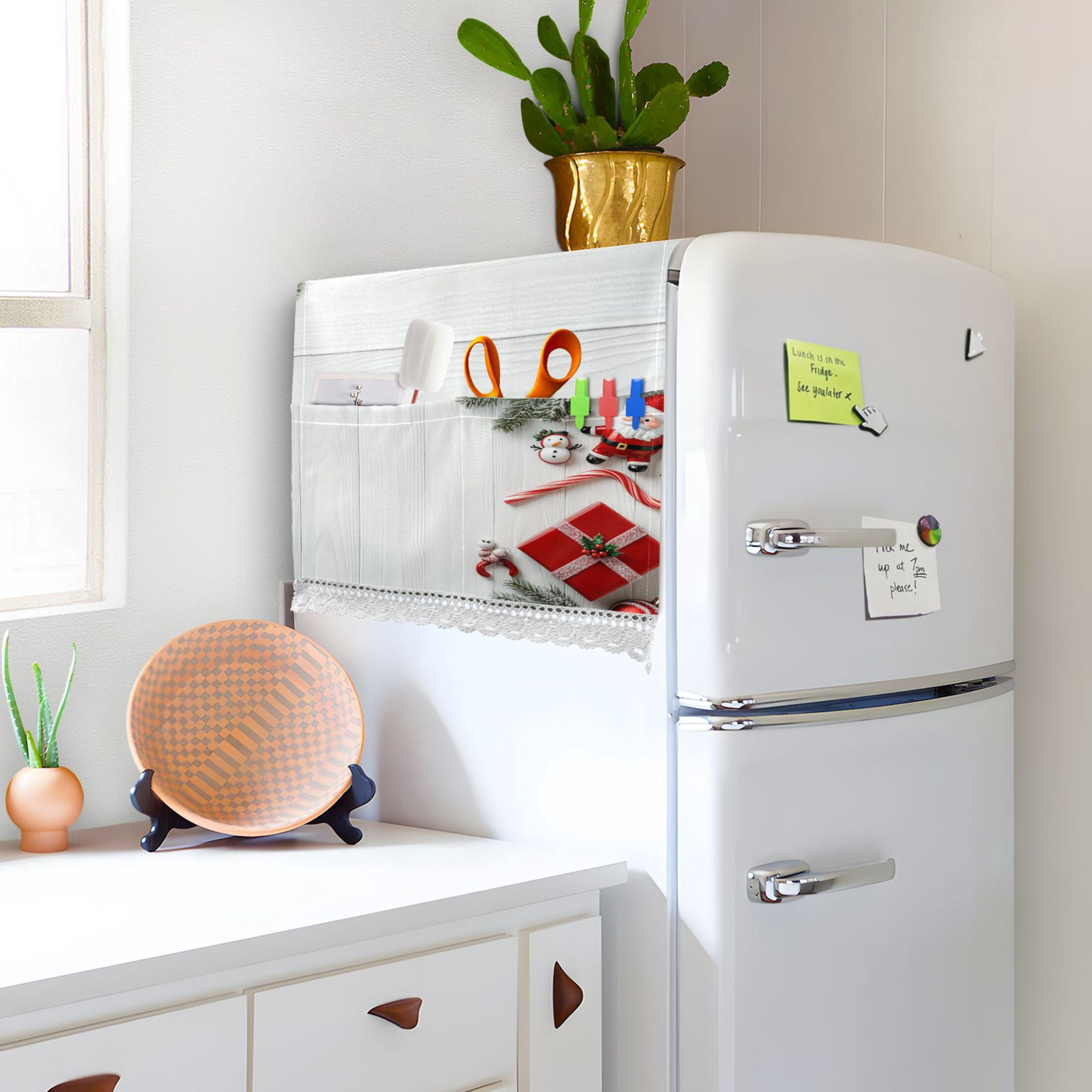 Christmas Background Washer and Dryer Covers Dust-Proof and Oil Resistant Fridge Cover with 4 Storage Pockets Washing Machine Top Cover for Laundry Kitchen Home 51.2 x 22 In