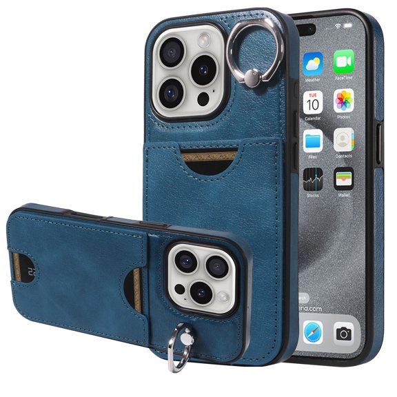 Allytechgroup iPhone 16 Pro Case Wallet, with Ring Holder Kickstand Anti-Scratch Back Cover with Removal Pin & SIM Cards Slots Shockproof Phone Case for Apple iPhone 16 Pro, Blue