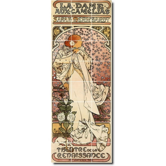 Ceramic Tile Mural-Alphonse Mucha Poster Art Wall Tile Mural 2. 12.75" w x 34" h using (24) 4.25 x 4.25 ceramic tiles
