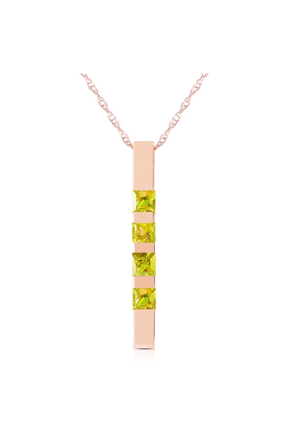 14k Rose Gold 18" Vertical Bar Necklace with Princess-cut Natural Peridots